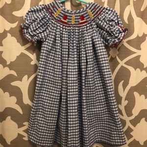 Back to School Blue Gingham Smocked Dress